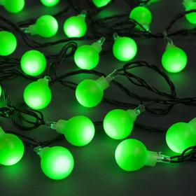 Гирлянда «Нить» 5 м с насадками «Шарики зелёные», IP20, тёмная нить, 30 LED, свечение зелёное, 8 режимов, 220 В
