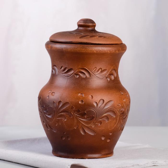 Кувшин "Крыночка низкая" с крышкой, с декором, 1,1 л