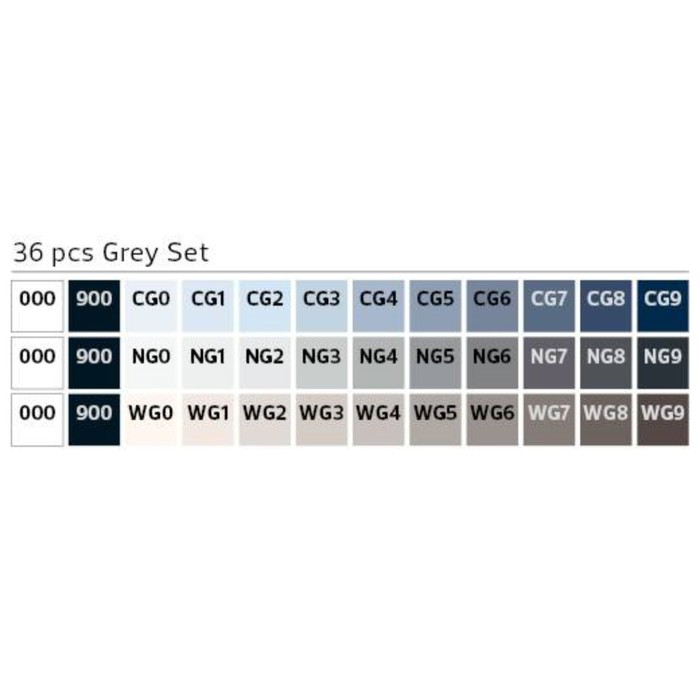 Маркер худож набор StyleFile 36цв (2 ст: пулевид/скош) 0.2/0.6 оттенки серого