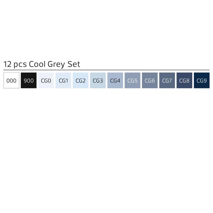 Маркер худож набор StyleFile 12цв Brush (2 ст: кисть/скош) оттенки серый холодный