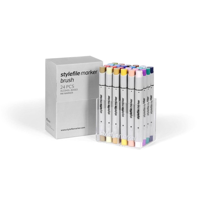 Маркер худож набор StyleFile 24цв Brush (2 ст: кисть/скош) основные цвета B
