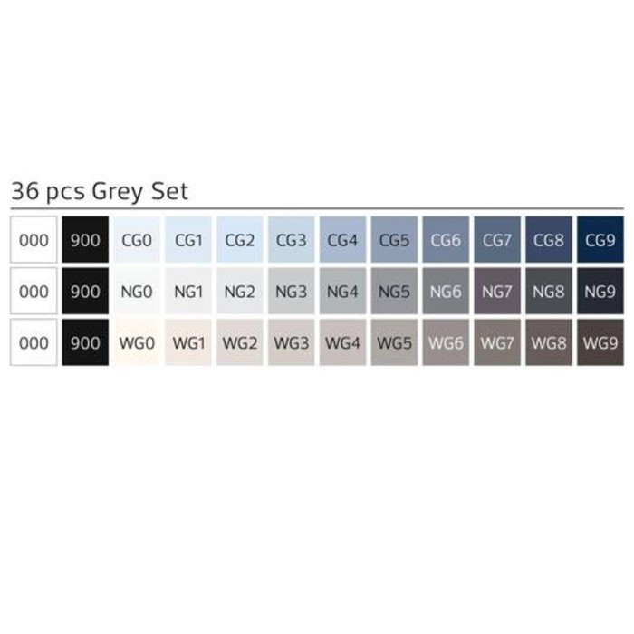 Маркер худож набор StyleFile 36цв Brush (2 ст: кисть/скош) оттенки серого