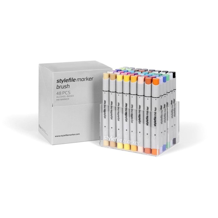 Маркер худож набор StyleFile 48цв Brush (2 ст: кисть/скош) основные цвета A