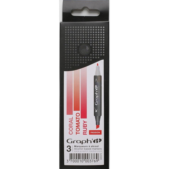Маркер худож набор GRAPH'IT 3цв Passion (2 ст: пулевид/скош) оттенки красного