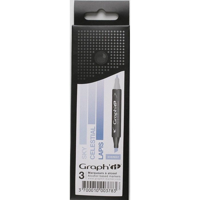 Маркер худож набор GRAPH'IT 3цв Everest (2 ст: пулевид/скош) оттенки голубого