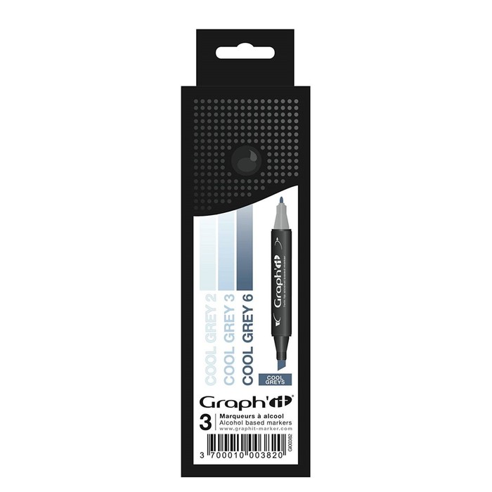 Маркер худож набор GRAPH'IT 3цв Cool Greys (2 ст: пулевид/скош) оттенки серый холодный