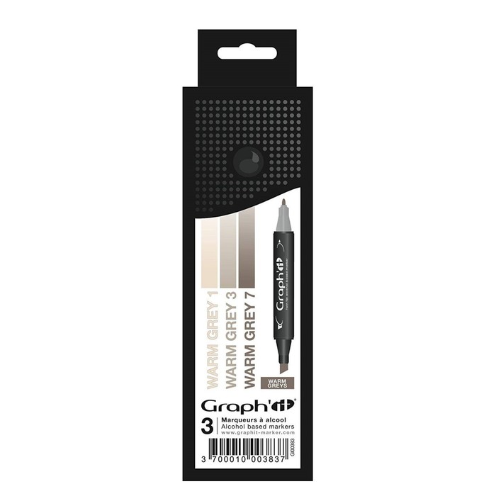 Маркер худож набор GRAPH'IT 3цв Warm Greys (2 ст: пулевид/скош) оттенки серый теплый