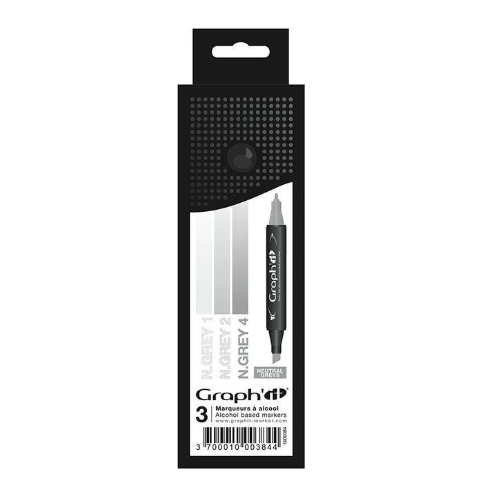 Маркер худож набор GRAPH'IT 3цв Neutral Greys (2 ст: пулевид/скош) оттенки серый нейтральн