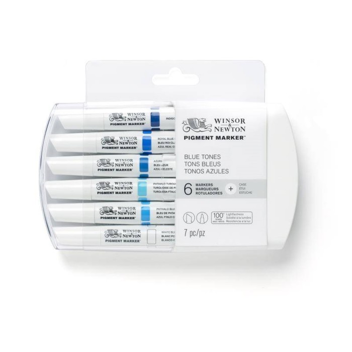 Маркер худож набор W&N Pigment Marker 6цв (2 ст: пулевид/скош) оттенки голубого