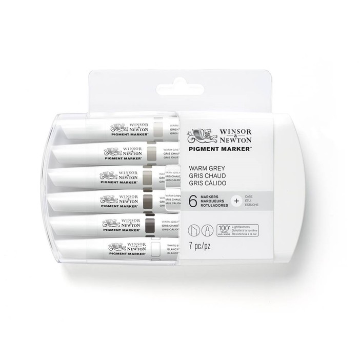 Маркер худож набор W&N Pigment Marker 6цв (2 ст: пулевид/скош) оттенки серый теплый