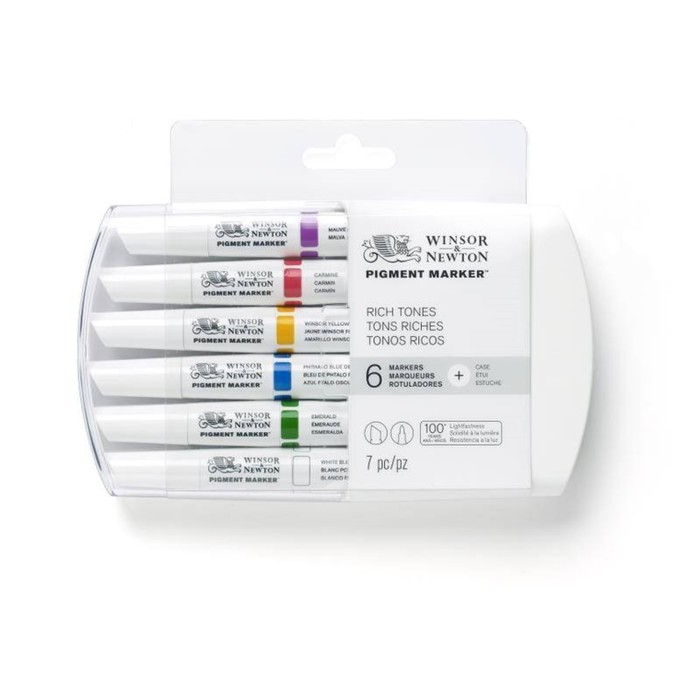 Маркер худож набор W&N Pigment Marker 6цв (2 ст: пулевид/скош) насыщенные оттенки
