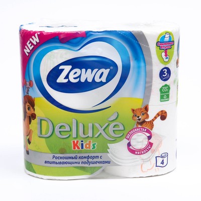 Туалетная бумага Zewa Deluxe Kids, 3 слоя, 4 шт.