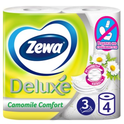 Туалетная бумага Zewa Deluxe аромат «Ромашки», 3 слоя, 4 шт.