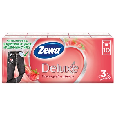 Платочки бумажные носовые Zewa Deluxe «Клубника», 10 упаковок по 10 шт