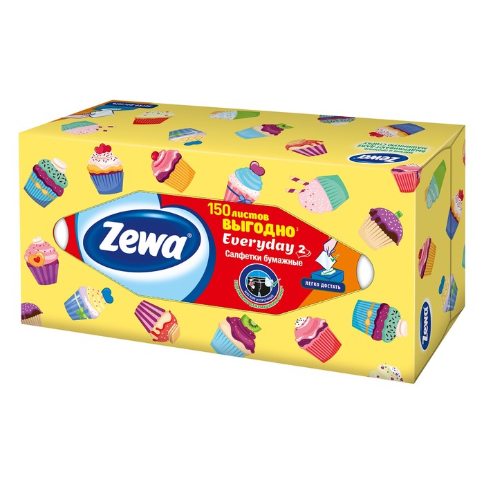 Салфетки бумажные косметические Zewa Everyday, 2 слоя, 150 шт