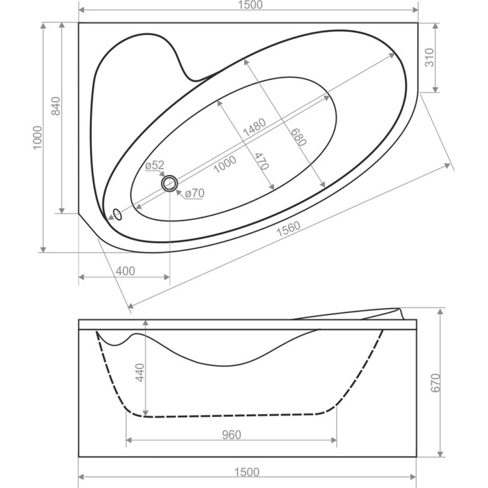 Ванна акриловая DOMANI-SPA Flora 150 L, левая