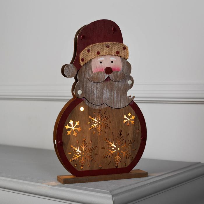 Фигура деревянная "Дед мороз", 29х18х4 см, 2*AA (не в компл.) 5 LED