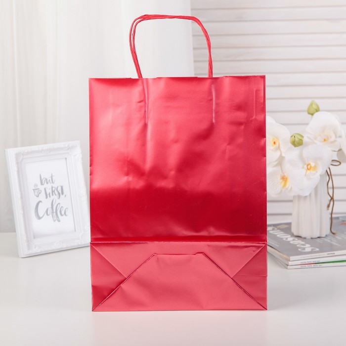 Пакет подарочный, красный, 36 х 27 х 11 см