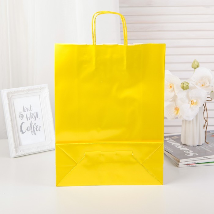 Пакет подарочный, жёлтый, 36 х 27 х 11 см