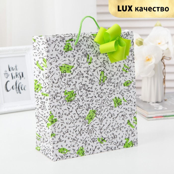 Пакет подарочный с бантом, "Письмо", салатовый, 27 х 22 х 10 см