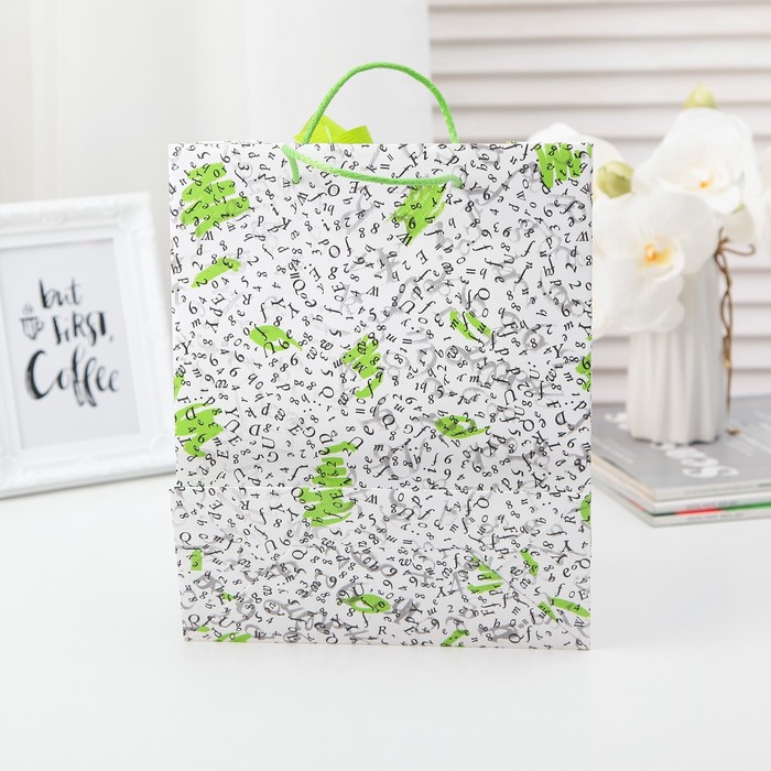 Пакет подарочный с бантом, "Письмо", салатовый, 27 х 22 х 10 см