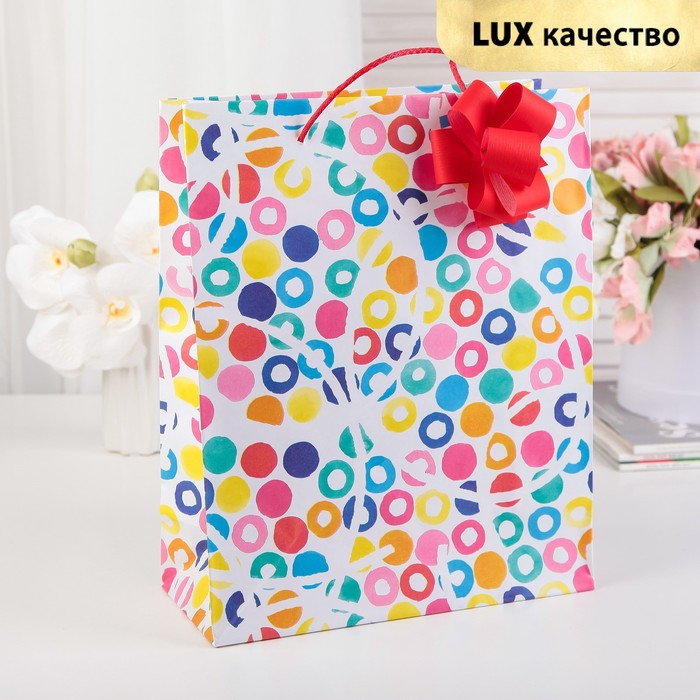 Пакет подарочный с бантом, "Конфетти", разноцветный, 27 х 22 х 10 см