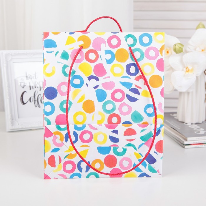 Пакет подарочный с бантом, "Конфетти", разноцветный, 35 х 27 х 12 см