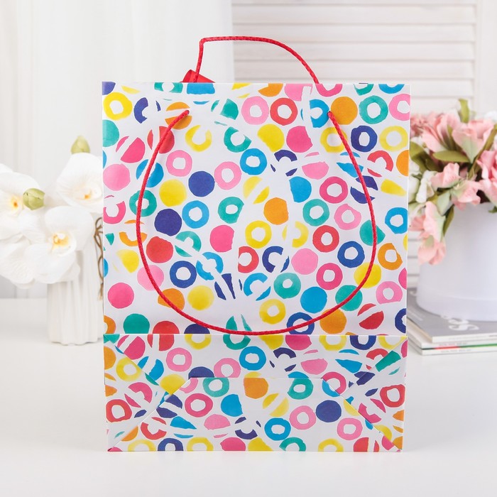 Пакет подарочный с бантом, "Конфетти", разноцветный, 41 х 36 х 12 см