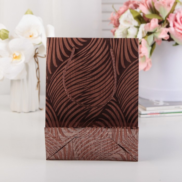 Пакет подарочный, "Волна", коричневый, 21,5 х 16 х 7 см