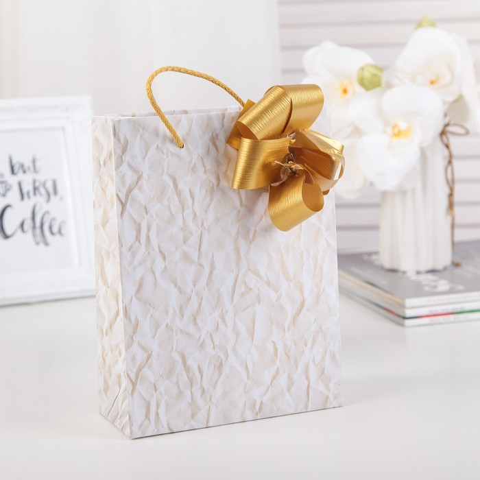 Пакет подарочный с бантом, "Новогодний", 160 х 70 х 215 мм, 35/95 мм