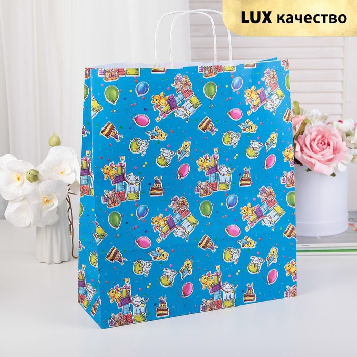 Пакет подарочный, "Мягкие игрушки", синий, 41 х 36 х 12 см