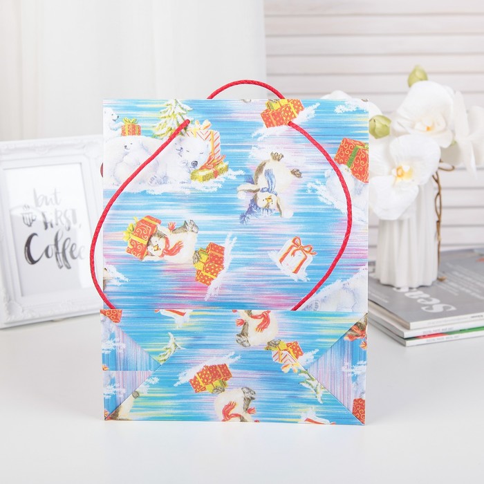 Пакет подарочный с бантом, "Северное сияние", 27 х 22 х 10 см