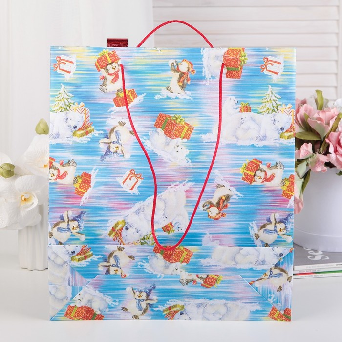 Пакет подарочный с бантом, "Северное сияние", 41 х 36 х 12 см