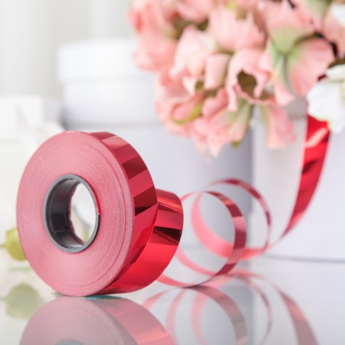 Лента декоративная, "Отражение-диагональ", красная, 19 мм х 50 м