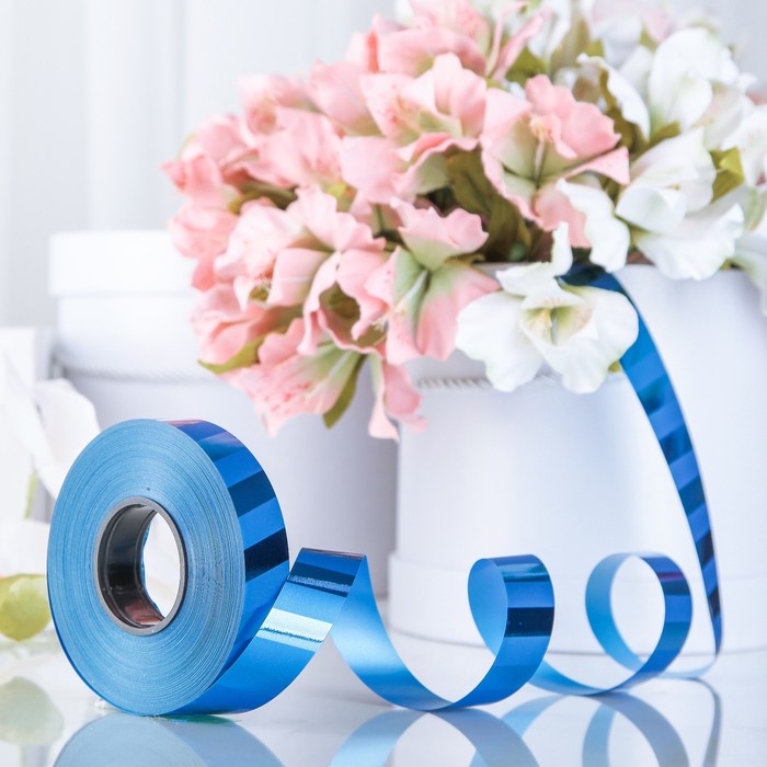 Лента декоративная, "Отражение-диагональ", синяя, 19 мм х 50 м
