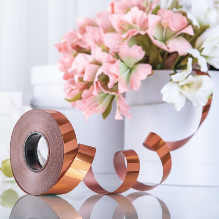 Лента декоративная, "Отражение-диагональ", медная, 19 мм х 50 м