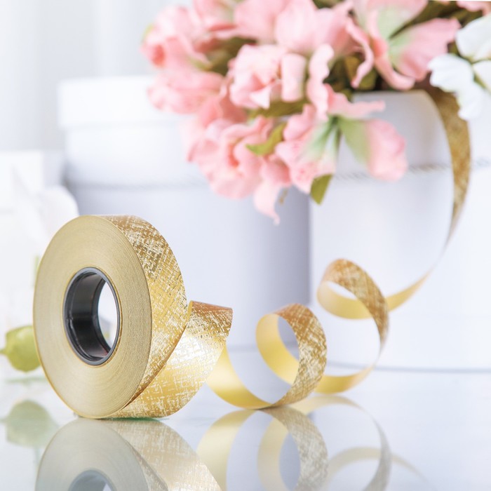 Лента декоративная "Патина", металлизированная, золотая, 19 мм х 50 м
