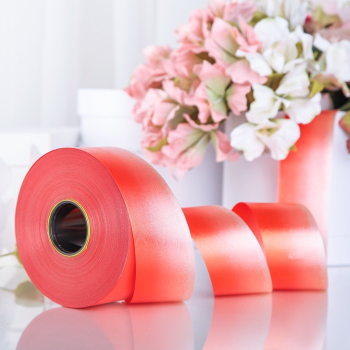 Лента декоративная "Слияние", переход цвета, красно-белая, 48 мм х 100 м