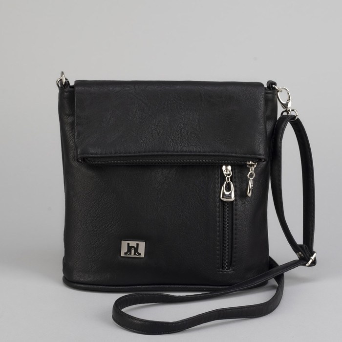 Сумка женская, 1 отдел на молнии, 2 наружных кармана, регулируемый ремень, цвет чёрный