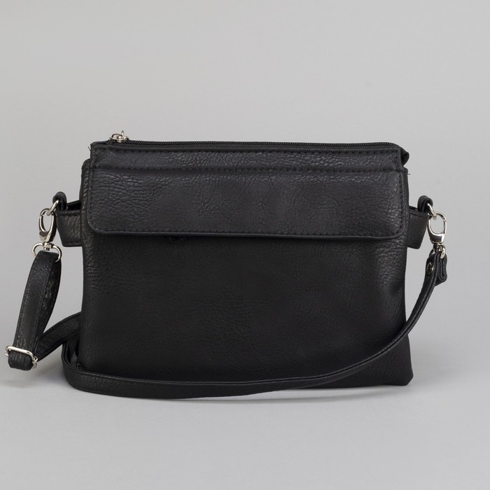 Сумка женская, 5 отделов на молниях, наружный карман, регулируемый ремень, цвет чёрный/коричневый