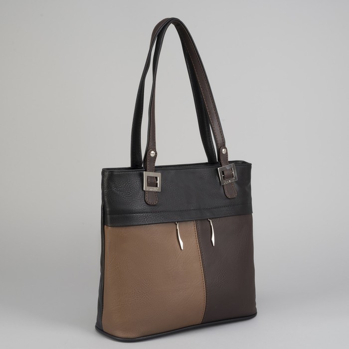 Сумка женская, отдел с перегородкой на молнии, 3 наружных кармана, цвет чёрный/коричневый