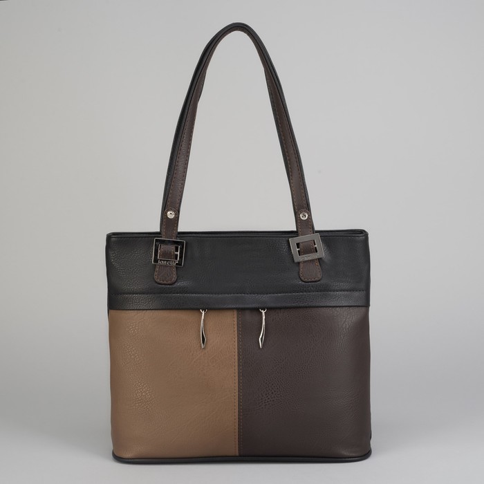 Сумка женская, отдел с перегородкой на молнии, 3 наружных кармана, цвет чёрный/коричневый