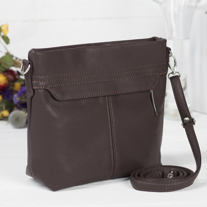 Сумка женская, отдел на молнии, наружный карман, длинный ремень, цвет шоколад