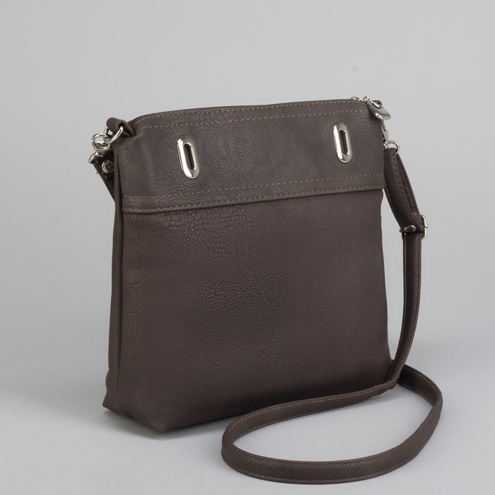 Сумка женская, отдел на молнии, наружный карман, длинный ремень, цвет коричневый-серый