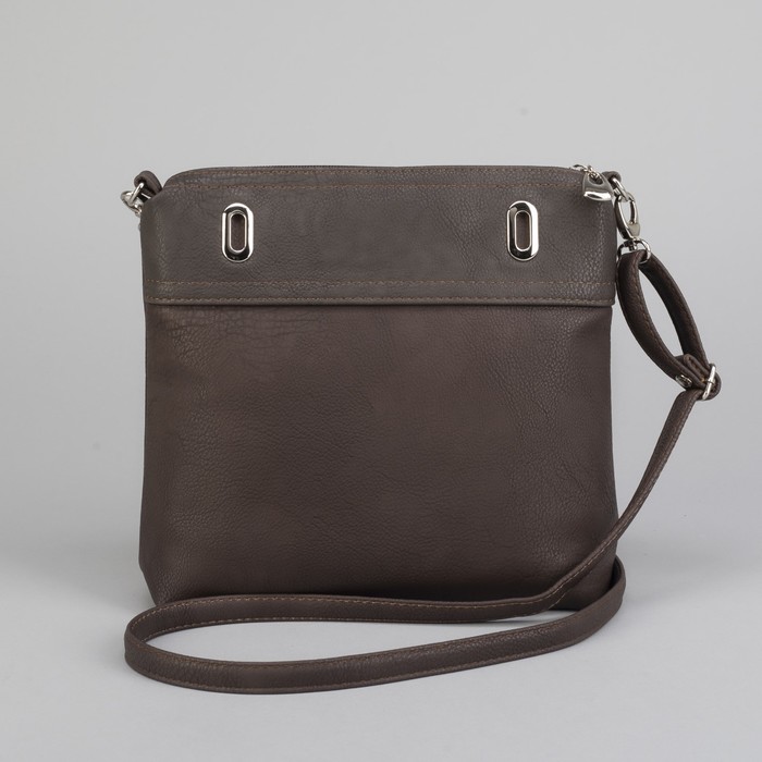 Сумка женская, отдел на молнии, наружный карман, длинный ремень, цвет коричневый-серый