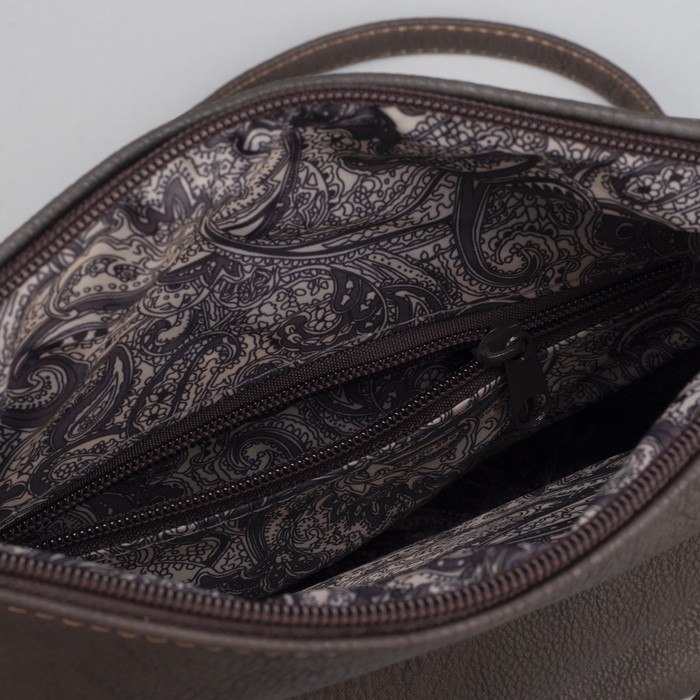 Сумка женская, отдел на молнии, наружный карман, длинный ремень, цвет коричневый-серый