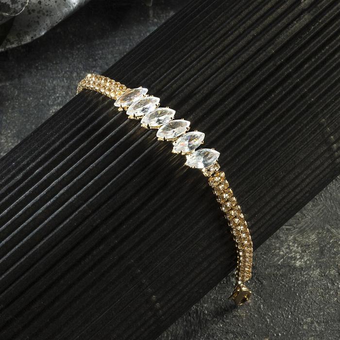 Браслет со стразами: "Циркон" изыск, эллипсы, цвет белый в золоте