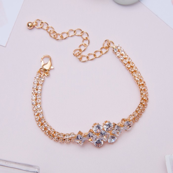 Браслет со стразами: "Циркон" изыск, ромбы, цвет белый в золоте