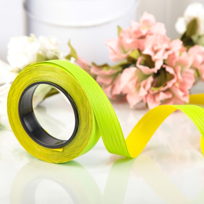 Рафия, двухцветная, желто-зеленая, 25 мм х (50 м + 50 м), набор