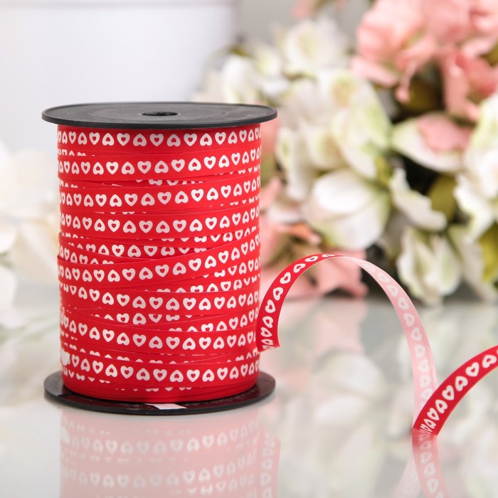 Лента декоративная "Сердца", красная, 10 мм х 250 м